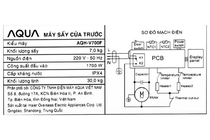 Máy sấy thông hơi Aqua 7 kg AQH-V700FW - Ảnh 10